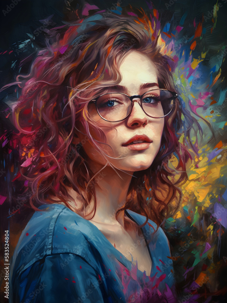 Oil Painting of a woman with sunglasses Oil Painting of a woman with sunglasses