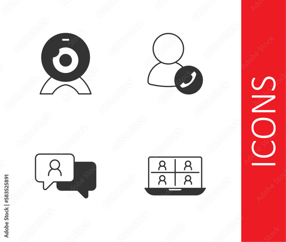 Set Video chat conference, Web camera, Speech bubble and icon. Vector Set Video chat conference, Web camera, Speech bubble and icon. Vector