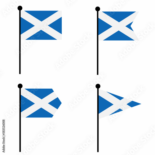 Scotland waving flag icon set in 4 shape versions. Collection of flagpole sign for identity, emblem, and infographic. 