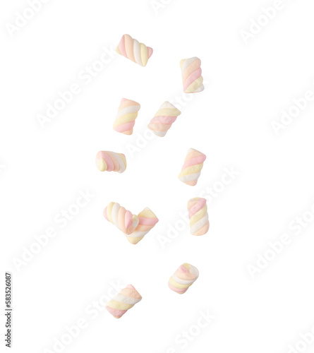 Falling marshmallow rainbow twist cutout, Png file.