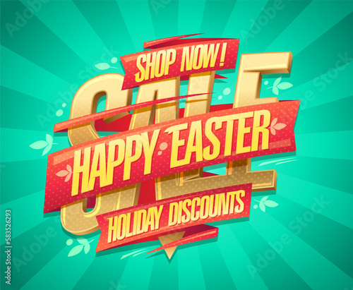 Easter sale poster  holiday discounts lettering illustration
