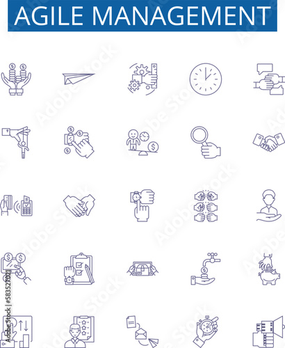 Agile management line icons signs set. Design collection of Agile, Management, Scrum, Sprint, Kanban, Planning, Practices, Iterative outline concept vector illustrations