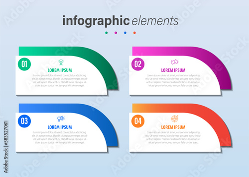 Modern infographic template with 4 steps. Business unique creative shape template with options for brochure, diagram, workflow, timeline, web design, presentation. Infographic design. Vector EPS 10. 