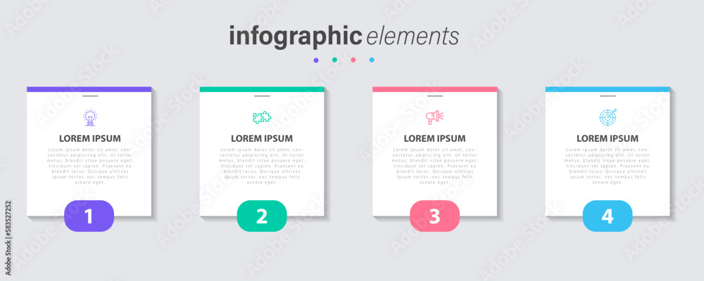 Creative concept for infographic with 4 steps. Four colorful graphic elements. Timeline design for brochure, presentation. Infographic design layout, Concept of business model with 4 successive steps.