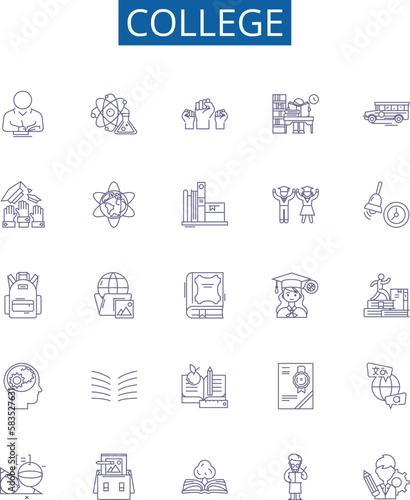 College line icons signs set. Design collection of College, Higher Education, University, Academic, Learning, Degrees, Degree, Student outline concept vector illustrations