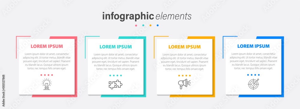 Creative concept for infographic with 4 steps. Four colorful graphic elements. Timeline design for brochure, presentation. Infographic design layout, Concept of business model with 4 successive steps. Creative concept for infographic with 4 steps. Four colorful graphic elements. Timeline design for brochure, presentation. Infographic design layout, Concept of business model with 4 successive steps.