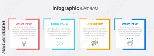 Creative concept for infographic with 4 steps. Four colorful graphic elements. Timeline design for brochure, presentation. Infographic design layout, Concept of business model with 4 successive steps.