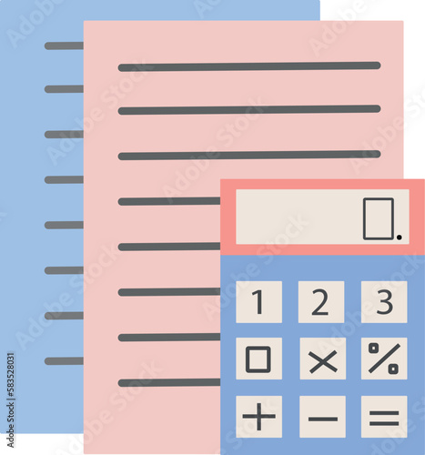 Vector illustration of documents with a calculator. working atmosphere icon