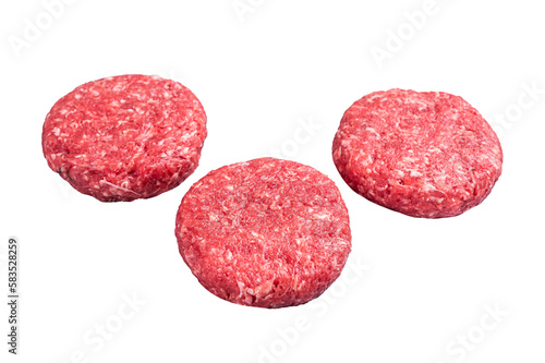 Raw Ground mince beef meat Burger steak cutlets. Isolated, transparent background.