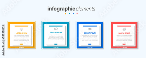 Creative concept for infographic with 4 steps. Four colorful graphic elements. Timeline design for brochure, presentation. Infographic design layout, Concept of business model with 4 successive steps.