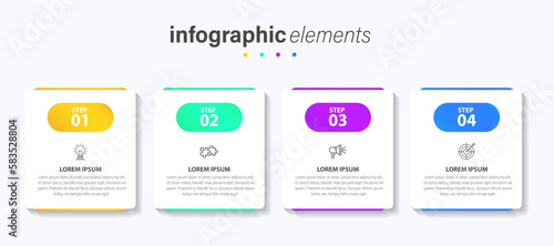 Creative concept for infographic with 4 steps. Four colorful graphic elements. Timeline design for brochure, presentation. Infographic design layout, Concept of business model with 4 successive steps.