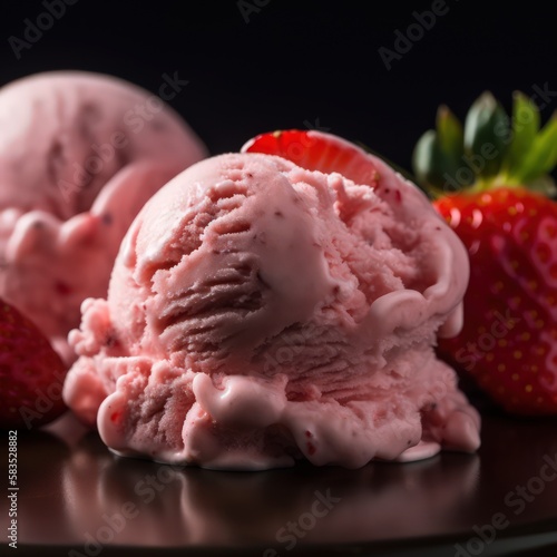 strawberry ice-cream, close up - ai generated