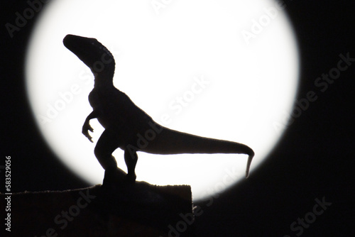 Photography velociraptor in shadows by moon