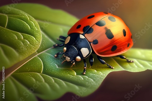 Ladybug insect closeup macro. Generative AI