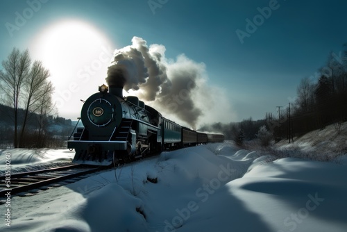 Snowy Railways: Stunning train Locomotives in Winter, GENERATIVE AI