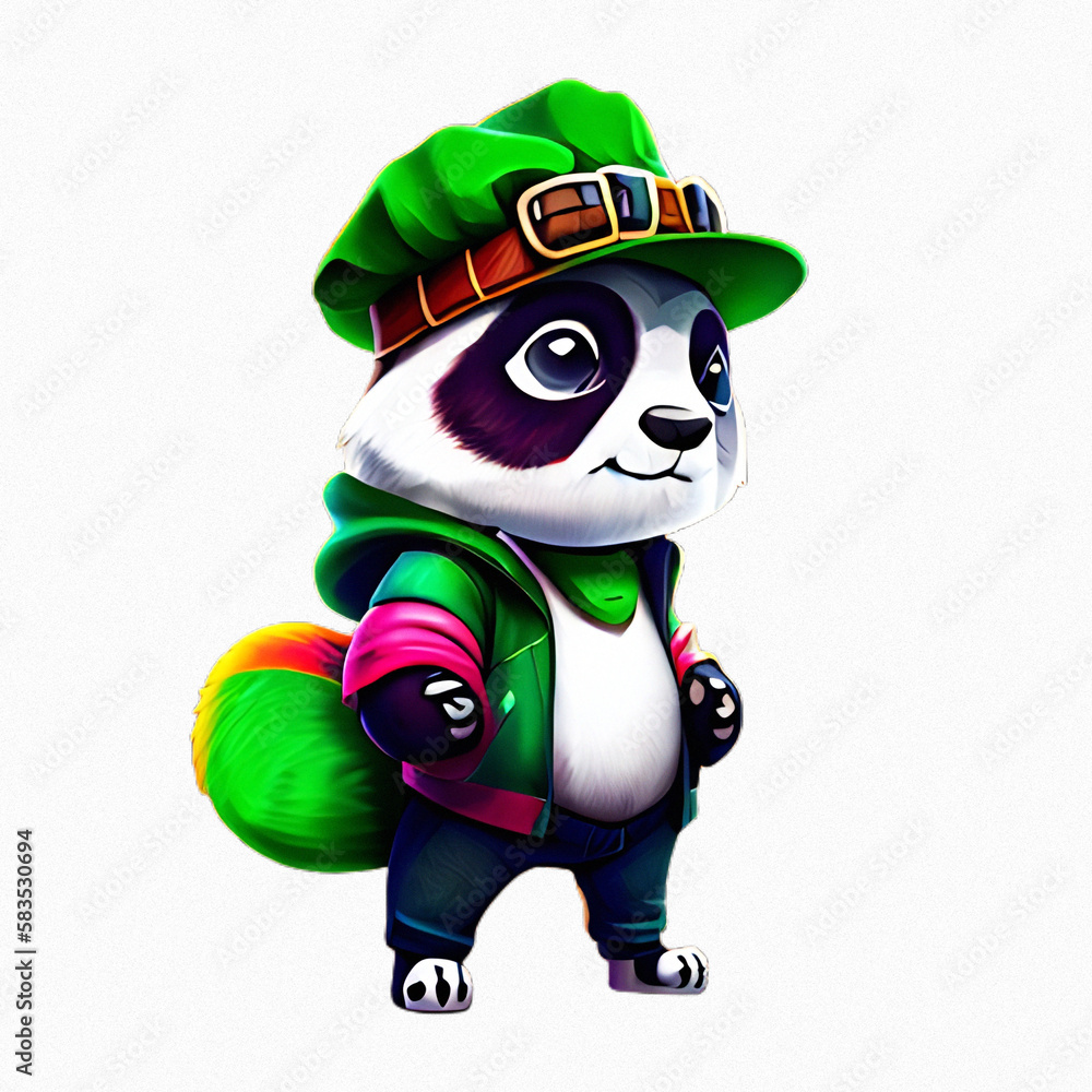 cute rainbow tailed panda, transparent image, AI art. Stock