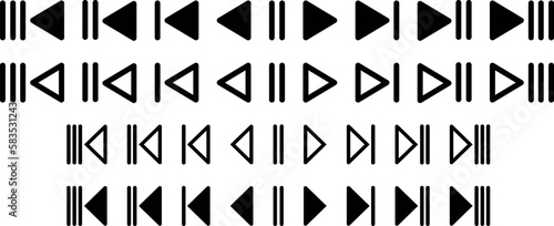 Buttons for switching and rewinding music. Simple black illustration with a transparent background.