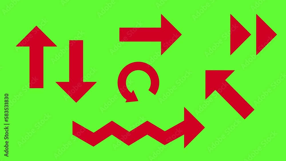 Animated red arrow icons, set of icons isolated on green screen. 3D animation. Animated red arrow icons, set of icons isolated on green screen. 3D animation.