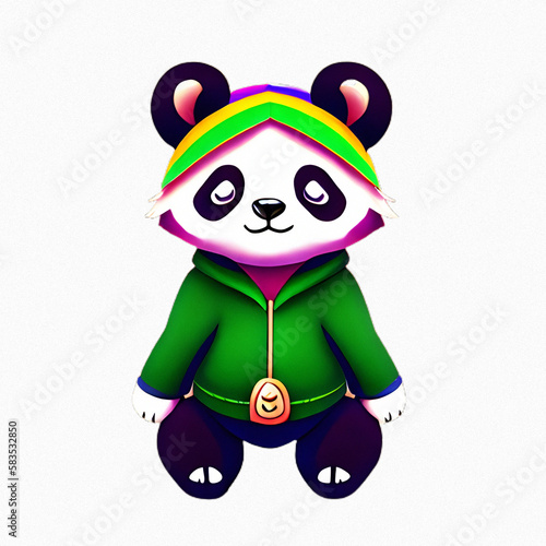 cute panda wearing rainbow hoodie outfit  transparent image  AI art.