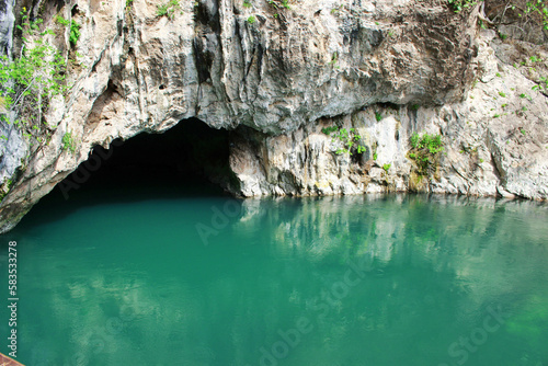 Natural spring flowing from a cavern. Vrelo Bune river spring near Blagaj in Bosnia and Herzegovina photo