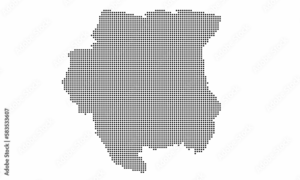 Suriname dotted map with grunge texture in dot style. Abstract vector illustration of a country map with halftone effect for infographic. 