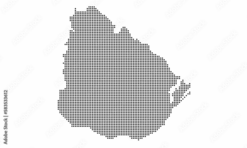 Uruguay dotted map with grunge texture in dot style. Abstract vector illustration of a country map with halftone effect for infographic. 