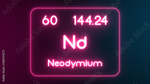 Modern periodic table Neodymium element neon text Illustration