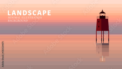 lighthouse at sunset landscape background at the sea minimal landscape vector illustration background 