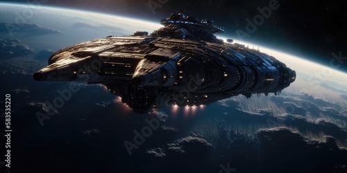 Slika na platnu Battlecruiser spaceship in outer space, made with generative ai