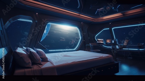Bedroom in a spaceship, made with generated ai