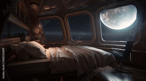 Bedroom in a spaceship, made with generated ai