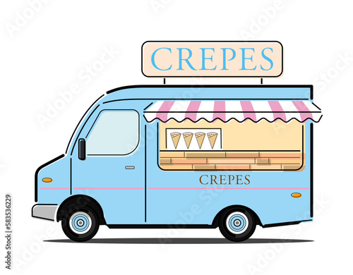 クレープ屋さんの移動販売車イラストレーションです。