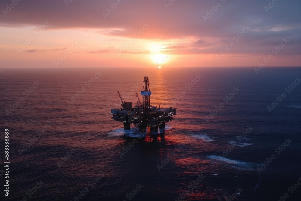 Oilrig at sea in the sunset, made with generative ai Oilrig at sea in the sunset, made with generative ai