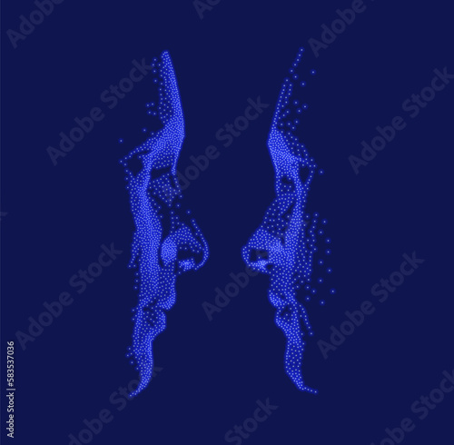 Dialogue, contact, conversational exchange between two individuals. People talk face to face. 3D vector Illustration for advertising, marketing or presentation.