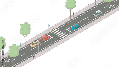 アイソメトリック図法で描いた横断歩道のイメージA-01 / Japanese crosswalk. Isometric illustration