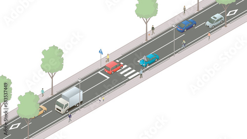 アイソメトリック図法で描いた横断歩道のイメージA-02 / Japanese crosswalk. Isometric illustration