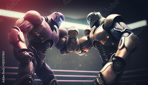 Cyborgs fighting with each other. Generative Ai © andranik123