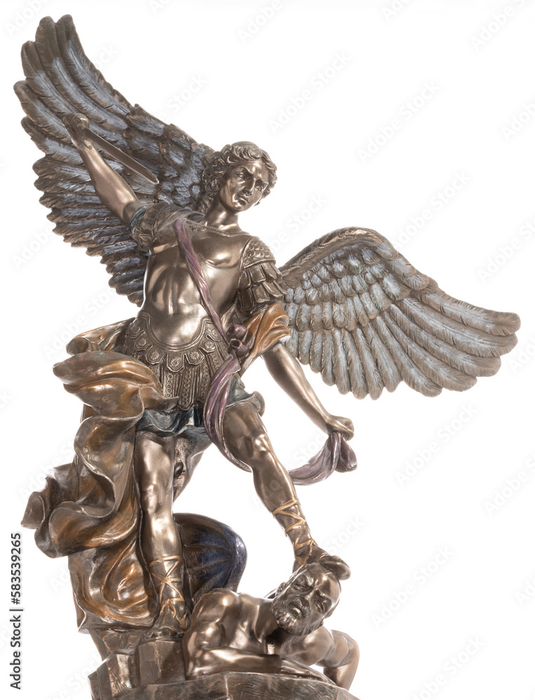 Fototapeta premium Archangel Michael bronze statue isolated