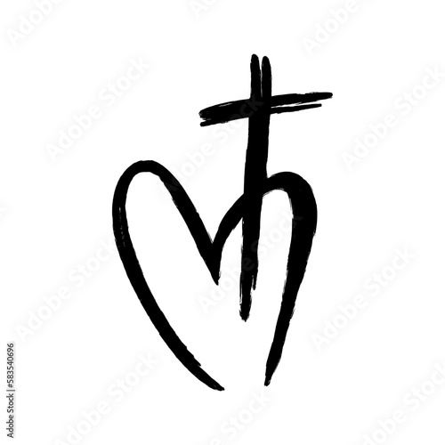 A heart and cross  in grunge style. A symbol of Christianity.