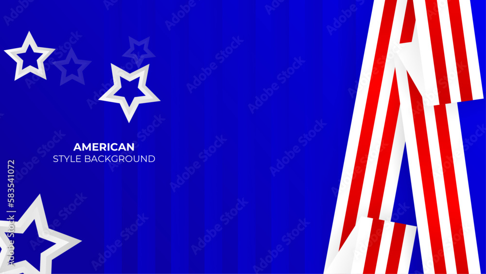 Blue background with red and white ribbon. American style background. Blue background with red and white ribbon. American style background.