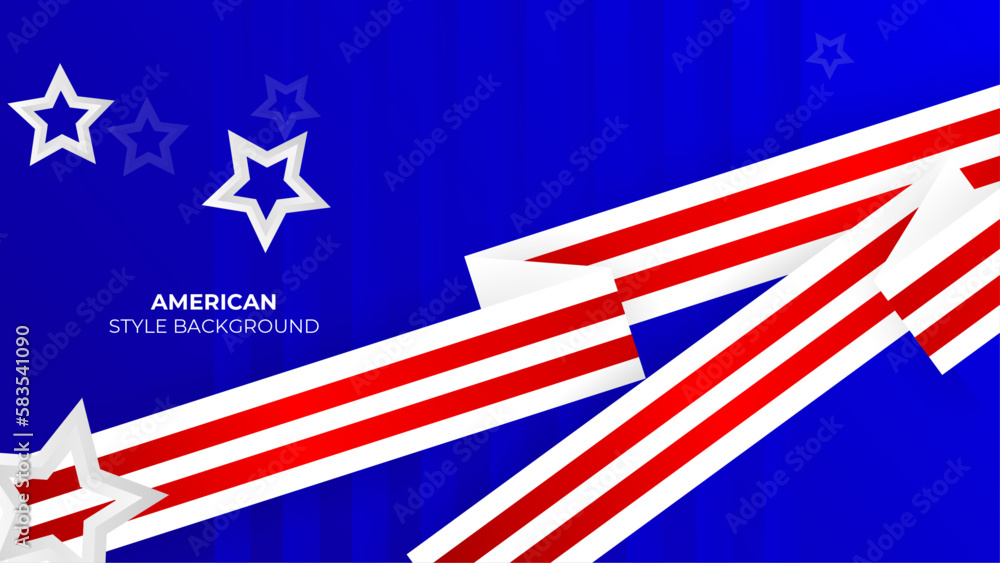 Blue background with red and white ribbon. American style background. Blue background with red and white ribbon. American style background.