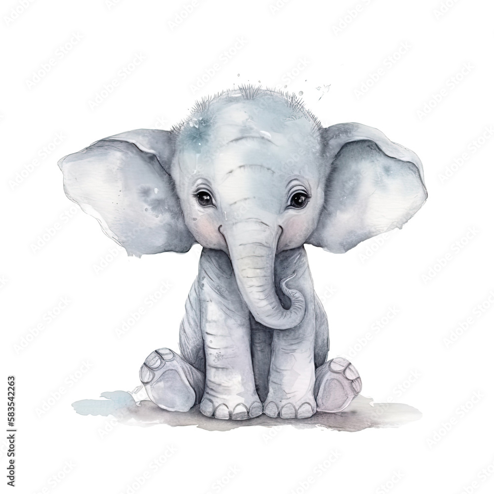 watercolor baby elephant,isolated on transparent, ai generated