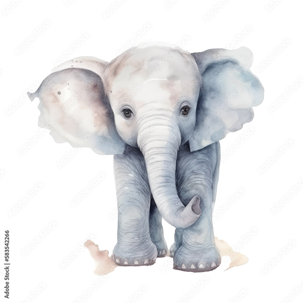 watercolor baby elephant,isolated on transparent, ai generated