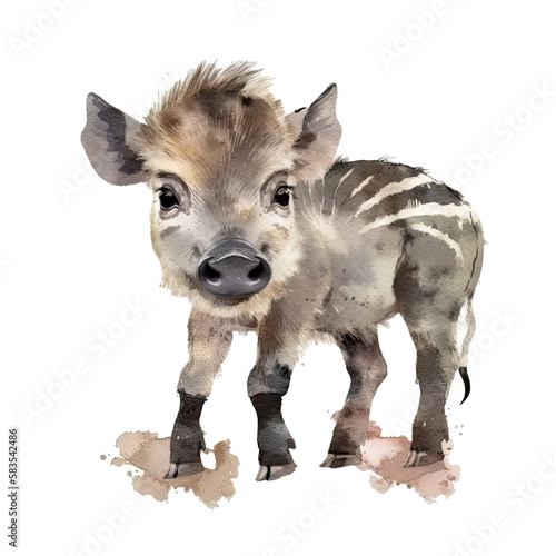 watercolor baby Warthog isolated on transparent, ai generated © dasom