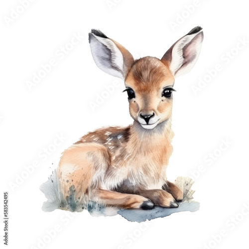watercolor baby Reedbuck isolated on transparent, ai generated