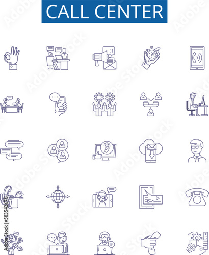 Call center line icons signs set. Design collection of Callcenter, Call center, Callcenter Operator, Telemarketing, Voicemail, Live Chat, Support, Agent outline concept vector illustrations