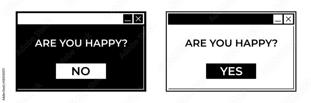 Windows of computer user interface. 90s and y2k PC style. Vector illustration of message box with buttons. Windows of computer user interface. 90s and y2k PC style. Vector illustration of message box with buttons.