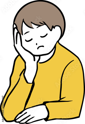 頬杖をつきながら居眠りをする男性