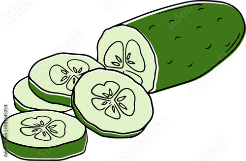 Illustration of a sliced cucumber in a linear style.