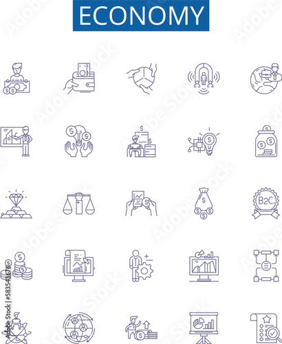 Economy line icons signs set. Design collection of Finance, Exchange, Trade, Revenue, Markets, Consumption, Debt, Investment outline concept vector illustrations